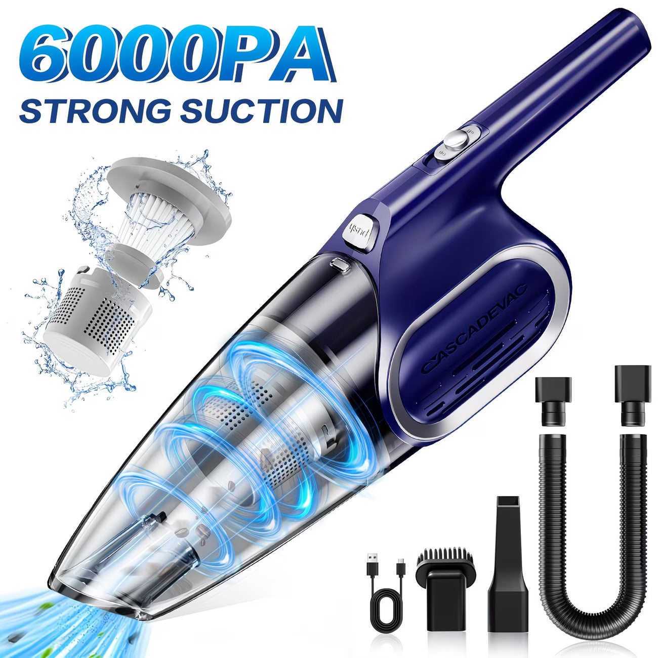 🚗 6000Pa Cascade Portable Vacuum Cleaner 💨