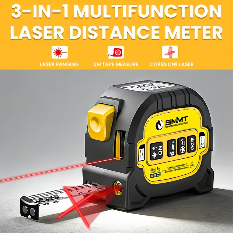 📐 3-in-1 Laser Measuring Tool: 60M Laser Distance Meter & 5M Tape Measure