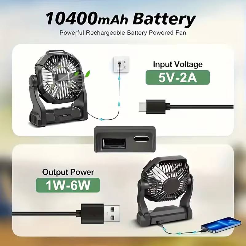 🔋 10400mAh Portable Rechargeable Fan with LED Light – Stay Cool Anywhere! 🌬️