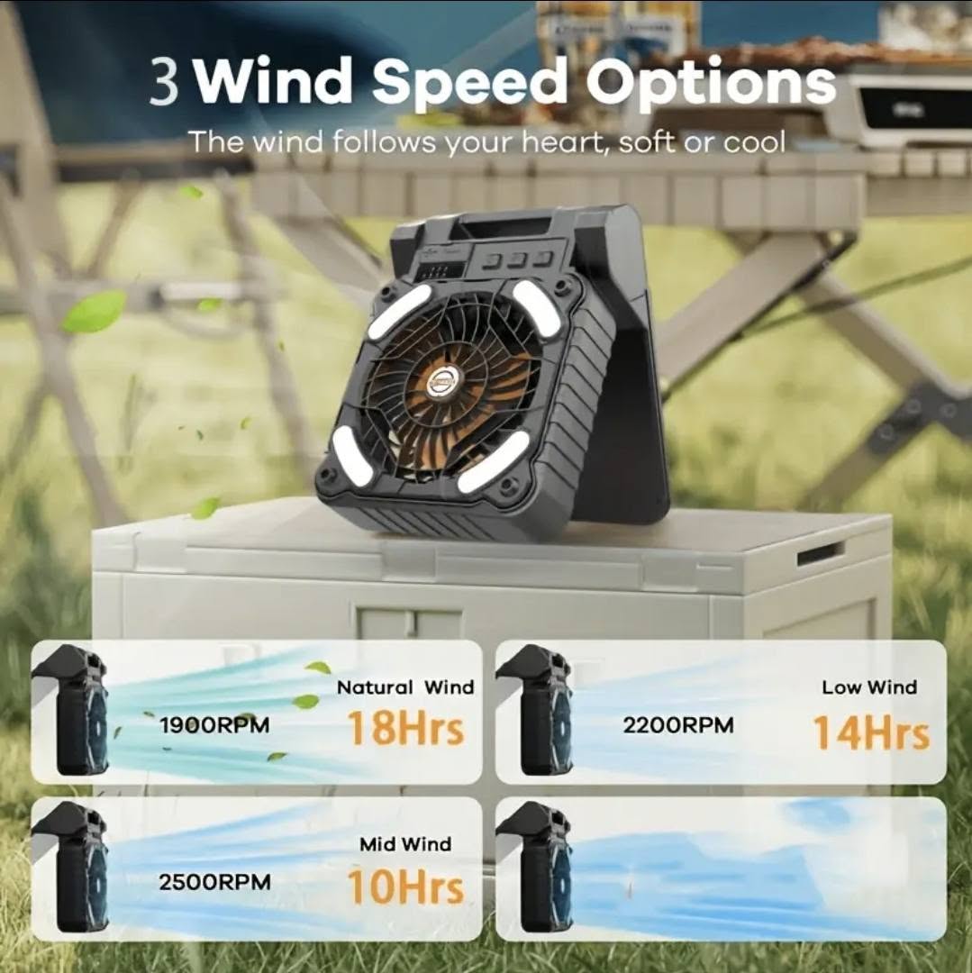 3-in-1 Rechargeable Solar Camping Fan | LED Lantern & Power Bank