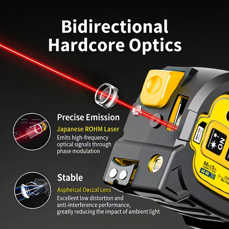 📐 3-in-1 Laser Measuring Tool: 60M Laser Distance Meter & 5M Tape Measure