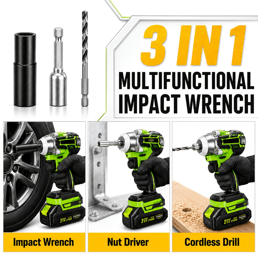 🔩 21V Brushless 3 in 1 Impact Wrench Set (Includes 2 Batteries)