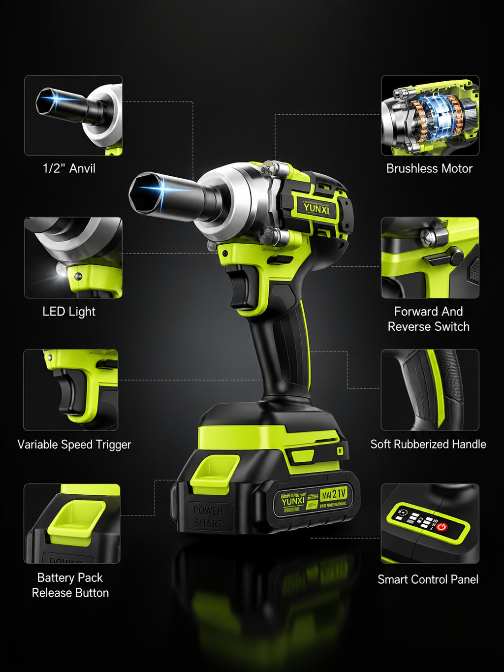 🔩 21V Brushless 3 in 1 Impact Wrench Set (Includes 2 Batteries)